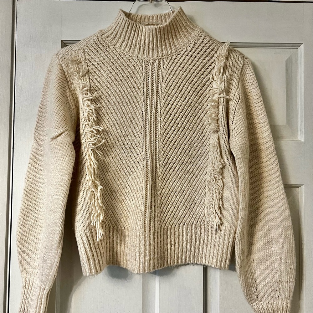 Ann Taylor Cream Knit Sweater with Fringe